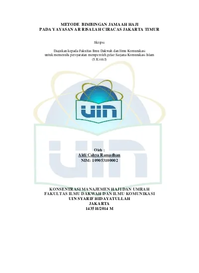 Metode Bimbingan Jamaah Haji Pada Yayasan Ar Risalah Ciracas Jakarta Timur