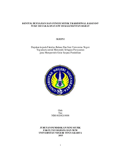 Bentuk Penyajian Dan Fungsi Musik Tradisional Badendo Suku Dayak Kanayant Di Kalimantan Barat