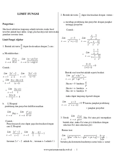 Latihan Soal Un Matematika Limit Fungsi