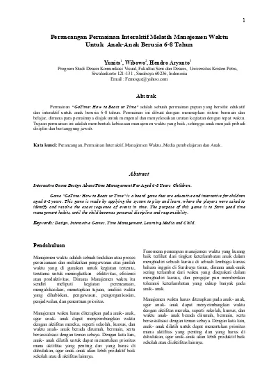 Perancangan Permainan Interaktif Melatih Manajemen Waktu Untuk Anak Anak Berusia 6 8 Tahun Yunita Jurnal Dkv Adiwarna 783 1386 1 Sm