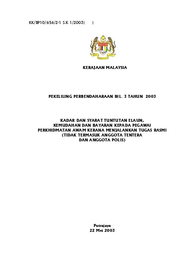 KERAJAAN MALAYSIA PEKELILING PERBENDAHARAAN BIL. 3 TAHUN 2005