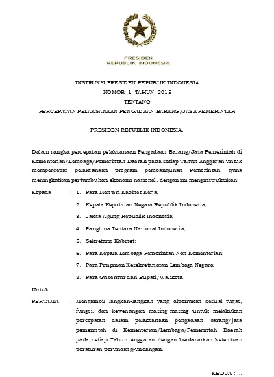 Top PDF INSTRUKSI PRESIDEN REPUBLIK INDONESIA NOMOR 1 TAHUN 2015 ...