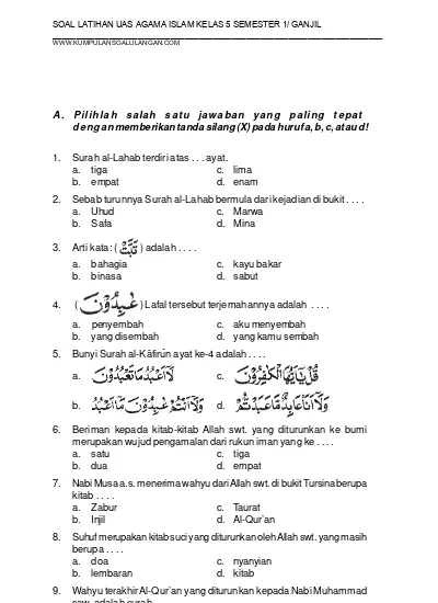 Soal Uas Ganjil Pai Kelas 5