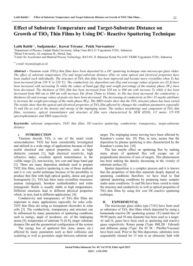 Effect Of Substrate Temperature And Target-Substrate Distance On Growth ...