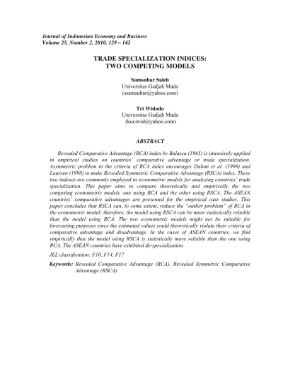 Trade Specialization Indices Two Competing Models Saleh Journal Of Indonesian Economy And Business 6291 10697 1 Pb