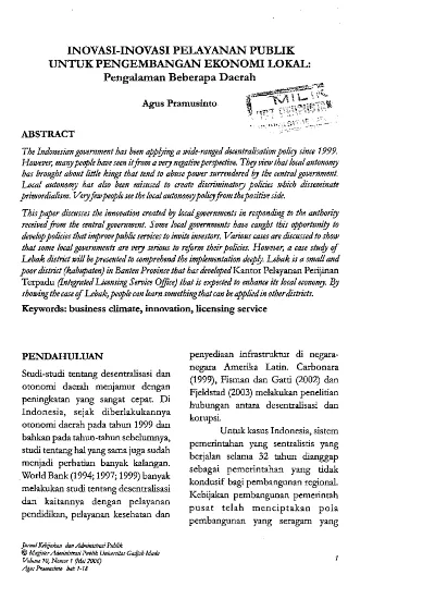 Inovasi-Inovasi Pelayanan Publik Untuk Pengembangan Ekonomi Lokal ...