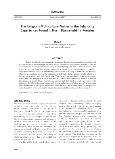 The Religious Multicultural Value in the Religiosity Experiences 