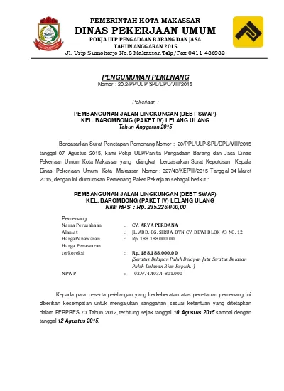 Top Pdf Pengumumanpemenang Paket 4 Revisi 123dok Com