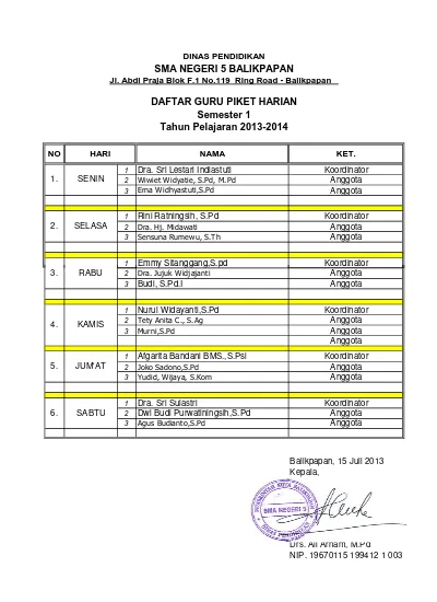 Contoh Buku Piket Guru Format Lengkap