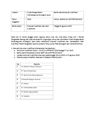 Berita Acara Evaluasi & Hasil Kualifikasi.