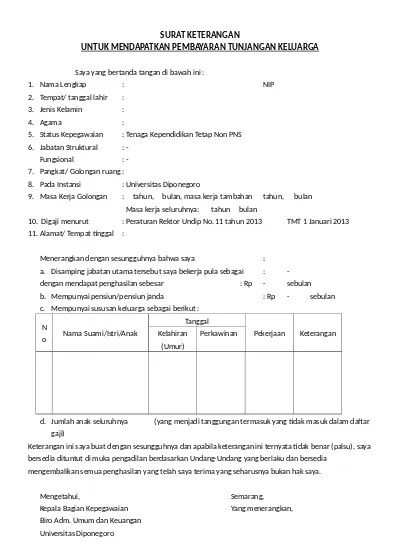 Format Model C Pns Surat Keterangan Untuk Mendapatkan Tunjangan Keluarga Informasi Pendidikan Model C Pns