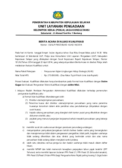 SURAT PEMBERITAHUAN PERIHAL PEMBUKTIAN KUALIFIKASI