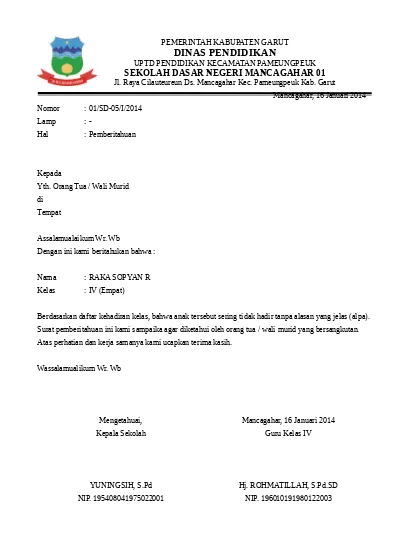 Surat tidak hadir ke sekolah pdf