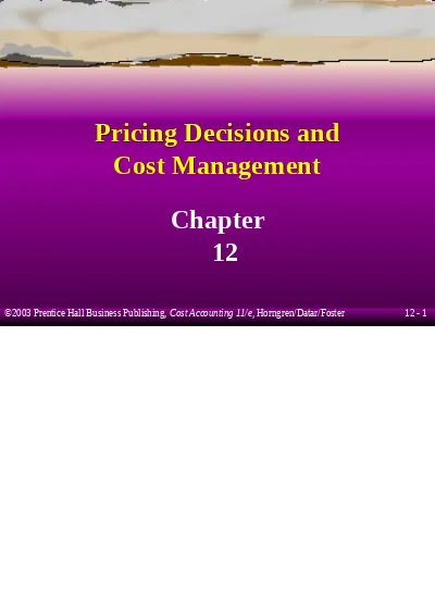 Cost Accounting, Chapter 12 11ch12