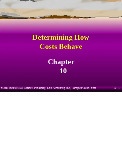 Cost Accounting, Chapter 10 11ch10