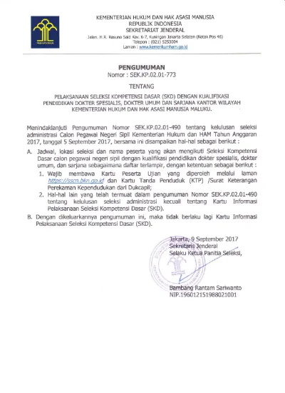 Top Pdf Inilah Jadwal Lokasi Tes Kompetensi Dasar Cpns Kemenkumham S1 Maluku 123dok Com