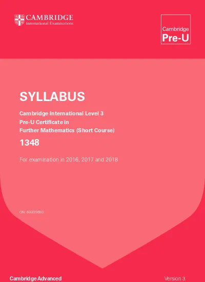 Cambridge Pre-U Further Mathematics - Short Course (1348)