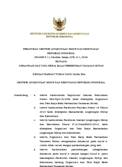 PERATURAN MENTERI LINGKUNGAN HIDUP DAN KEHUTANAN RI NOMOR P.11 TAHUN ...