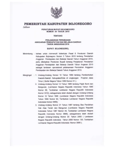 Peraturan Bupati Bojonegoro Nomor 44 Tahun 2010 Tentang Penjabaran ...