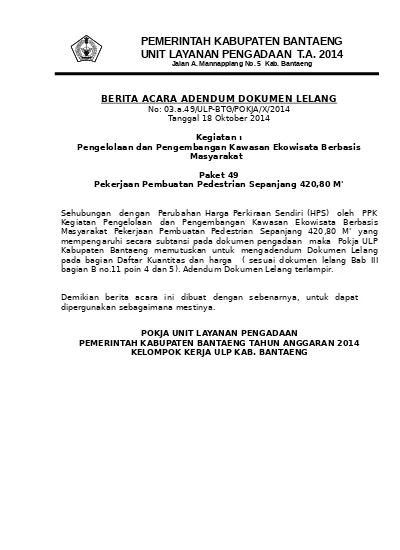 BERITA ACARA ADENDUM DOKUMEN LELANG