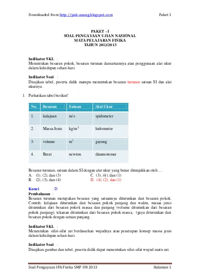 Ipa Fisika Smp Un 2013 Paket 1