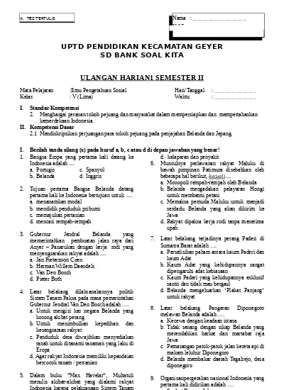 Soal Ulangan Harian Kelas 6 Sd Terbaru Uh1 Pkn Kelas Vi