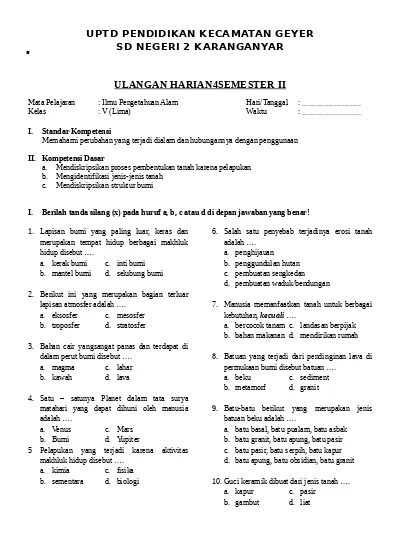 Update Kumpulan Soal Ulangan Harian Dan Uts Kelas V Sd Sebagai Bahan Referensi Latihan Docs Uh Ipa 12