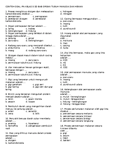 Ipa Kelas 5 Bab Organ Tubuh Manusia Dan Hewan