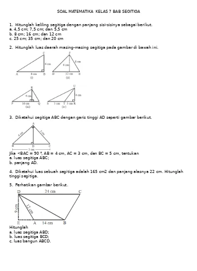 Jika diketahui segitiga abc dengan ukuran panjang sisi dan sudut-sudutnya sebagai berikut