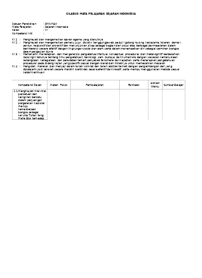 Silabus Sejarah Indonesia Smk X