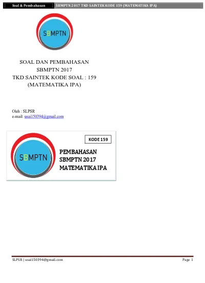 Top Pdf Sbmptn 2017 Matematika Ipa Kode 159 123dok Com