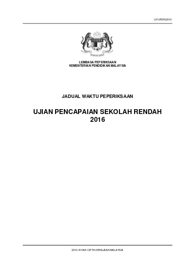 Jadual Upsr 2016 Sumber Pendidikan Jw Upsr 2016