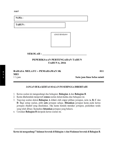 Top Pdf Soalan Bm Bahasa Melayu Pemahaman Tahun 1 123dok Com