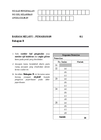 Percubaan UPSR BI Saratok - Sumber Pendidikan cover Sec B