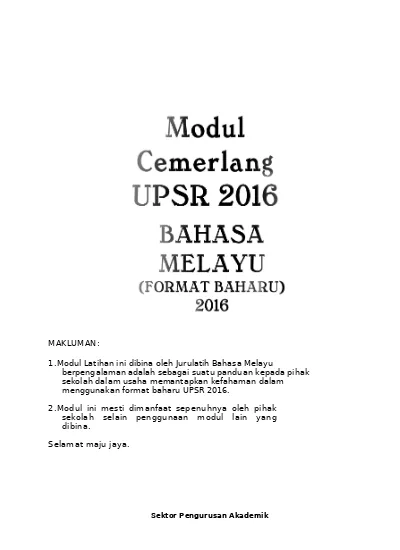 Modul Cemerlang Bahasa Melayu Format Baharu Upsr K 1