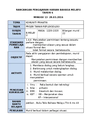 Rph Bahasa Melayu Tahun 6 Sumber Pendidikan M13