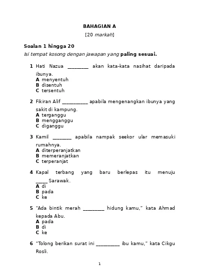 Soalan Akhir Tahun Tahun 5 BM Pemahaman Bahagian B 2015