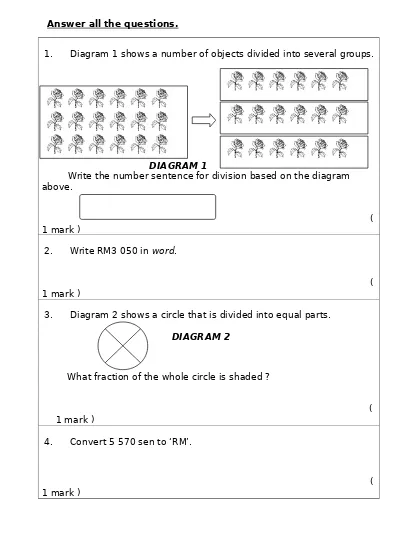 Ujian 1 Matematik Tahun 2 Kertas 2 2016 1