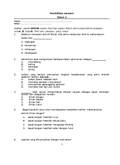 Ujian Pertengahan Penggal 2 Pjk Tahun 4 Sumber Pendidikan Upp2 Pj T4