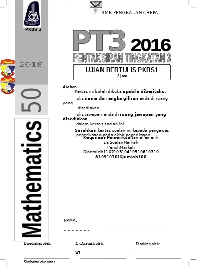 Upt Matematik Tingkatan 3 Sumber Pendidikan Ps April Mate T3