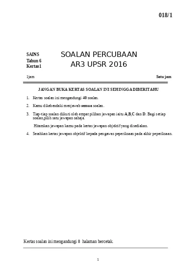 Top Pdf Soalan Sains Kertas 1 Diagnostik 123dok Com