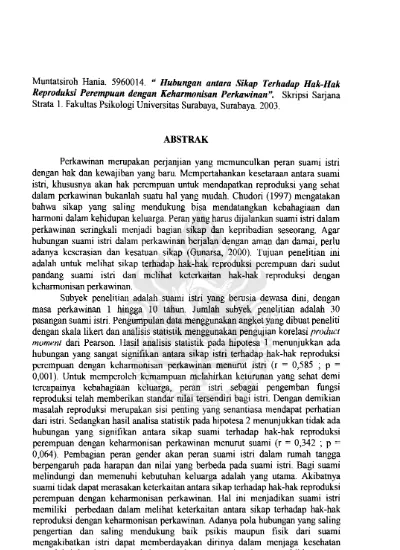 Hubungan Antara Sikap Terhadap Hak-hak Reproduksi Perempuan Dengan ...