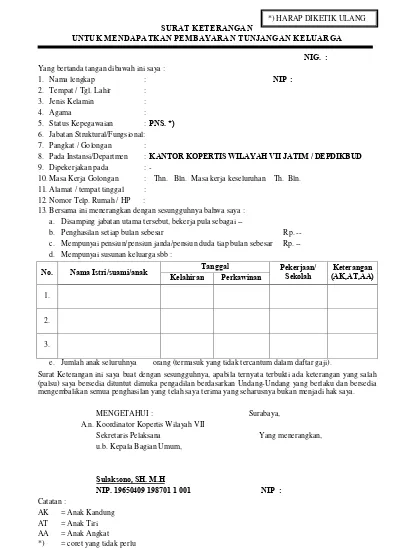 Format Model C Pns Surat Keterangan Untuk Mendapatkan Tunjangan Keluarga Informasi Pendidikan Model C Pns