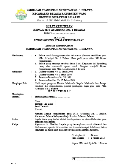 10 Contoh SK Pengangkatan Pengelolah Perpustakaan Terbaru Format Word