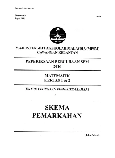 Top Pdf Percubaan Spm Matematik Kelantan 2016 Sumber Pendidikan Kltn K2 Math 123dok Com