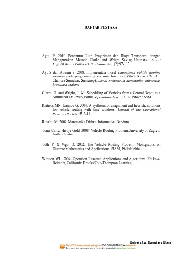 Implementasi Algoritma Clarke And Wright S Savings Dalam Menyelesaikan Capacitated Vehicle Routing Problem Cvrp