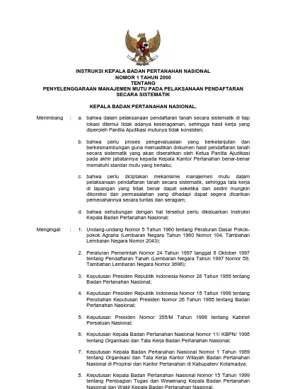 Top PDF Instruksi Kepala Badan Pertanahan Nasional Nomor 1 Tahun 2000 -  123dok.com