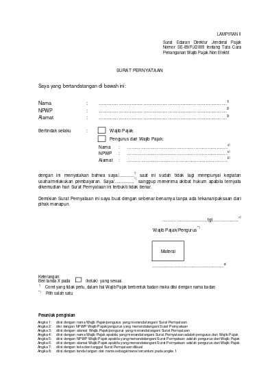 Surat Pernyataan Tidak Mempunyai Kegiatan Usaha Melakukan Pembayaran