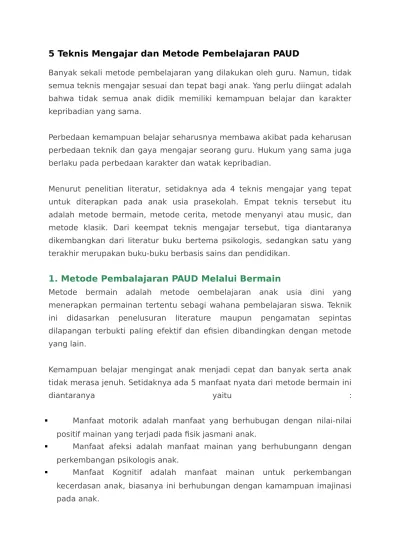 Top Pdf 5 Teknis Mengajar Dan Metode Pembelajaran Paud 123dok Com