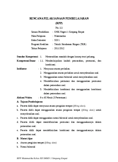 File Perangkat Pembelajaran Matematika Smk Kelas X Xi Xii Lembar Kerja Guru Rpp No 1 1